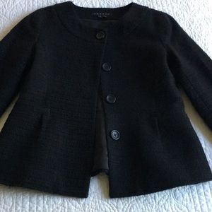Theory tailored black jacket skirt suit wool sz 2